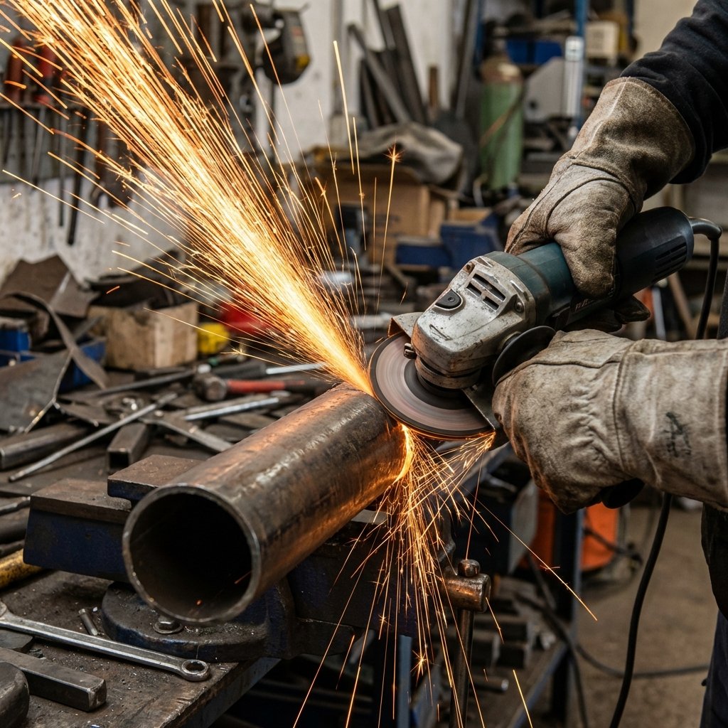 Utilisation d'une meuleuse d'angle avec gerbes d'étincelles