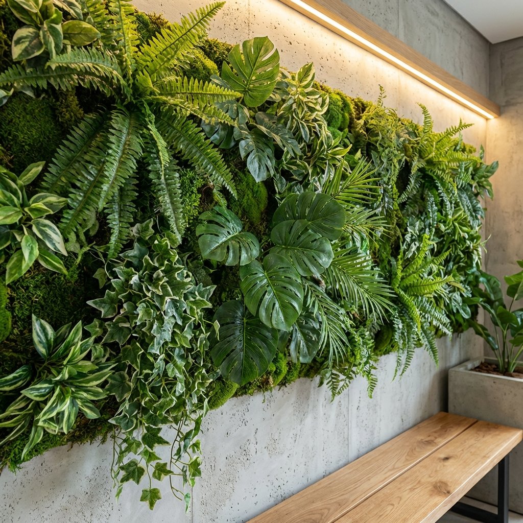 Café branché avec mur végétal artificiel réaliste