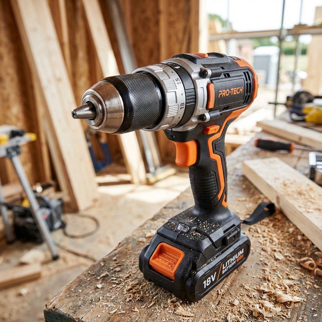 Perceuse visseuse sans fil 18V sur établi